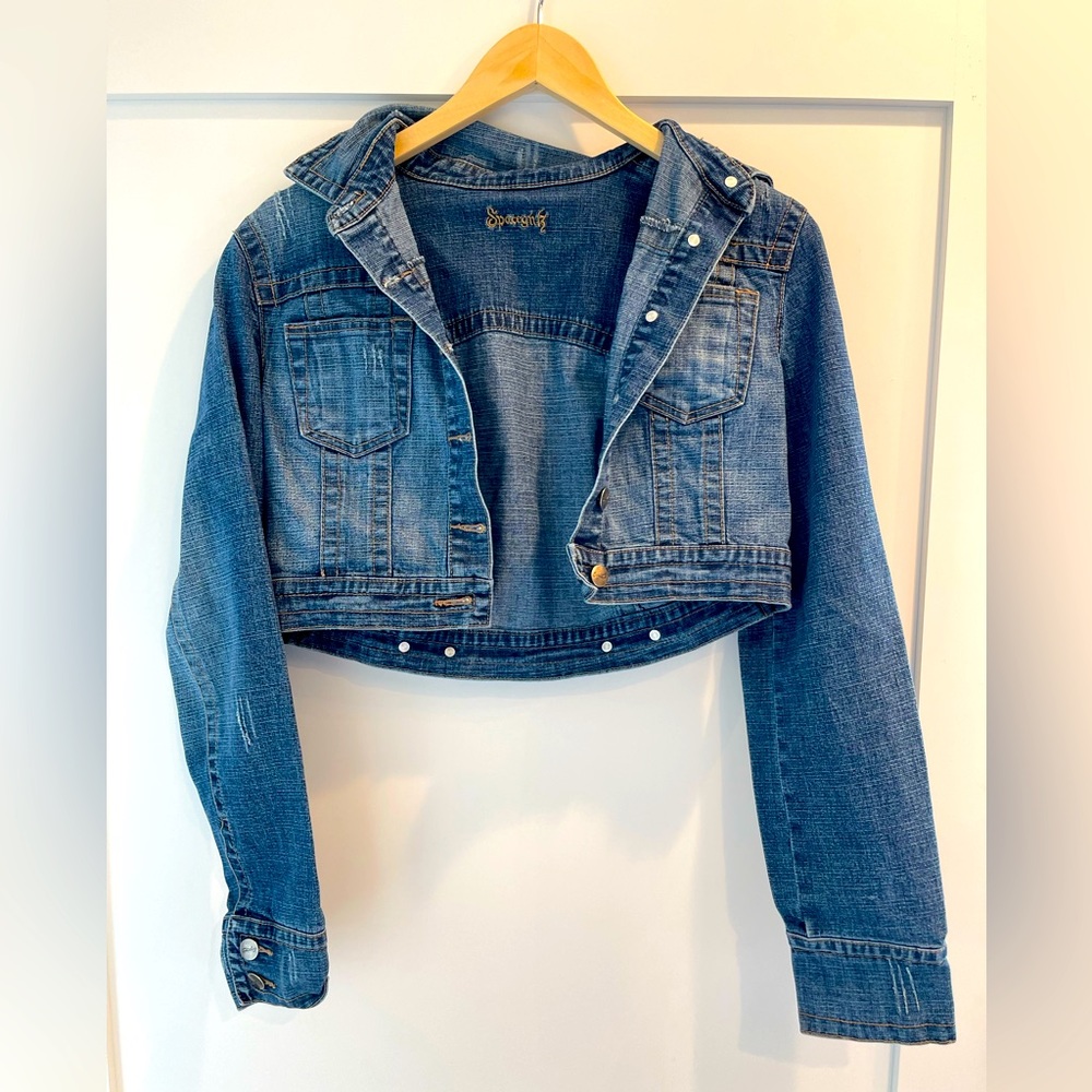 Long Sleeve Crop Top Jean Jacket - Juniors